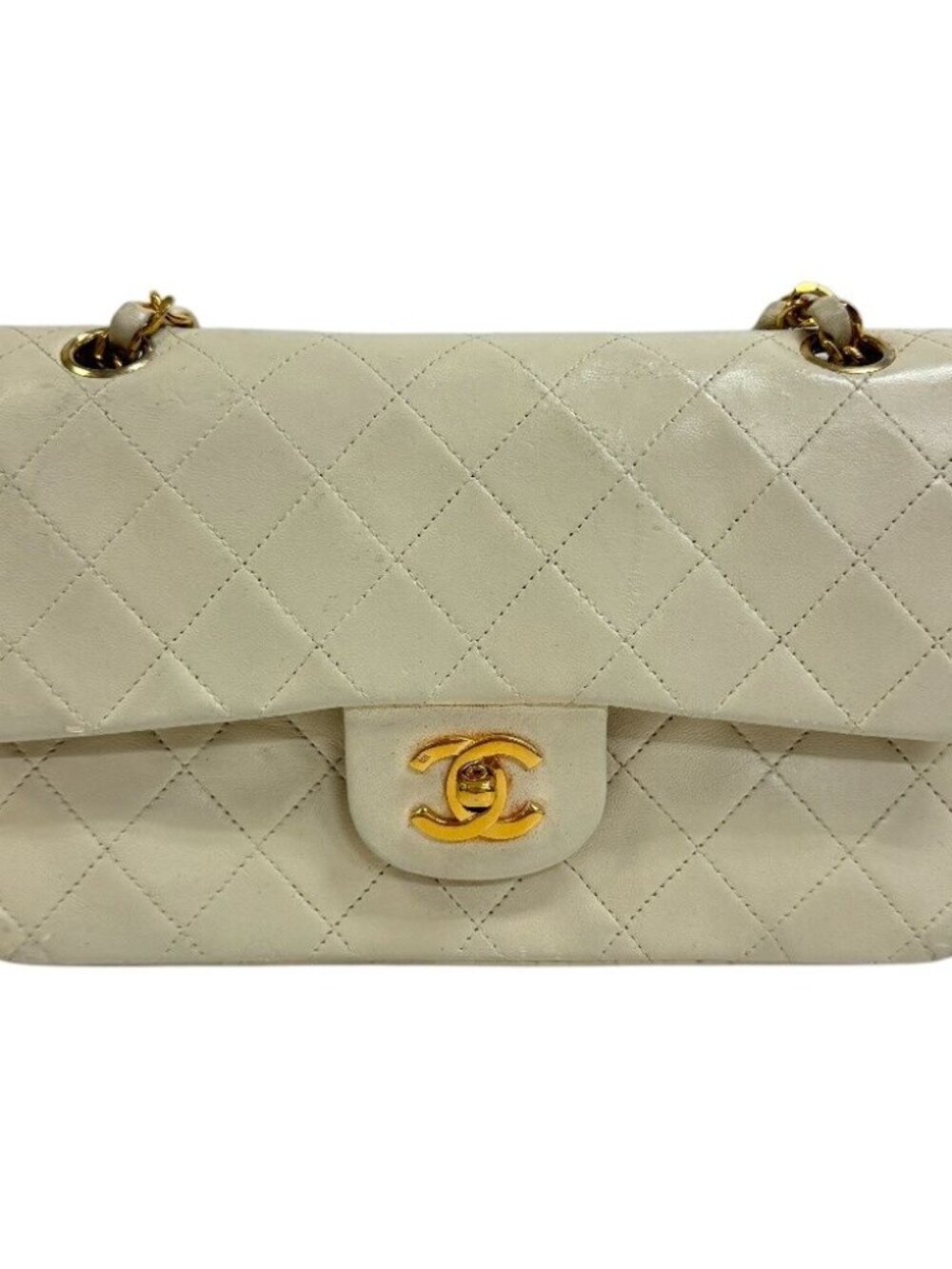 Chanel Quilted 23 Double Chain Flap CC Logo Lambskin Shoulder Bag White Brands